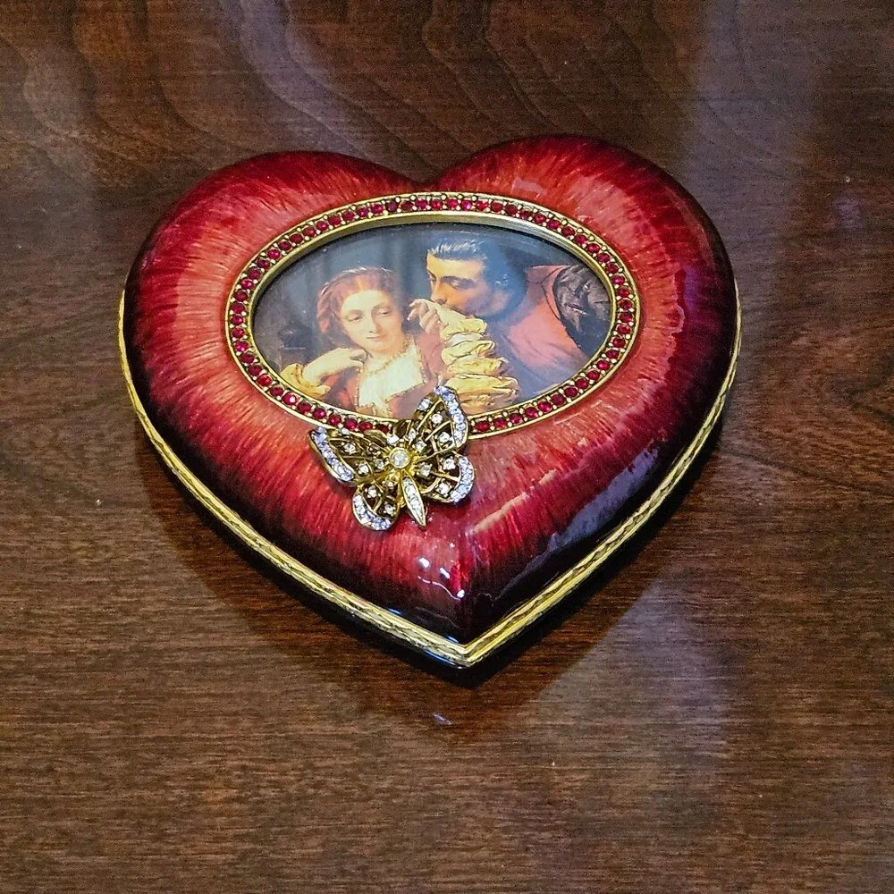 RARE JAY STRONGWATER HEART BUTTERFLY ENAMEL CRYSTAL JEWELRY VANITY TRINKET BOX